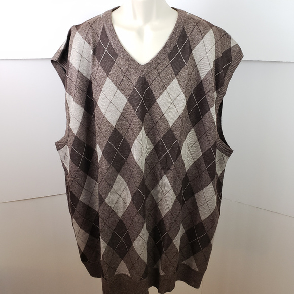 4X Mens V Neck Brown Argyle Sweater Vest 4XL XXXXL - Picture 2 of 5